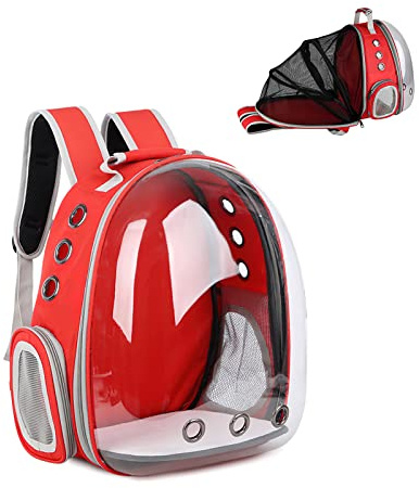 Galatée Katzenrucksack, Hund, Erweiterbarer Haustierrucksack, Belüfteter Raumkapsel-Katzenrucksack, Tragbarer Welpen Tagesrucksack Für Reisen, Camping, Wandern(Rot)