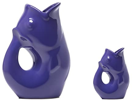 Gurgle Pot Lot de 2 grands pichets à poisson Bleu indigo, design d'inspiration française, 1,2 l avec pot à gurgle pour bébé.