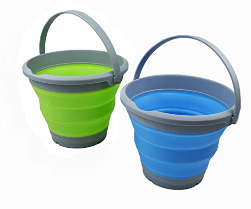 SAMMART 5,5 l zusammenklappbaren Kunststoffeimern – Faltbare runde Wanne – tragbarer Wassereimer zum Angeln – platzsparender Wassertopf für den Außenbereich. (Marineblau + Grasgrün, 2)
