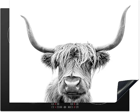 Protège-plaque à induction - Plaque Protection Vitrocéramique Induction - Vinyl - Highlander écossais - Noir - Blanc - Animaux - 65x52 cm - Couvre Plaque de Cuisson - Accessoires de Cuisine