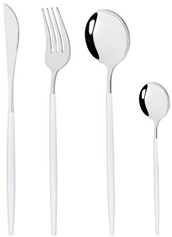 Geschirr Set 24 stücke Blaugold Gabel Löffel Messer Besteck Edelstahl Western Silberwaren Für küche Geschirr Set essgeschirr (Color : White Silver)