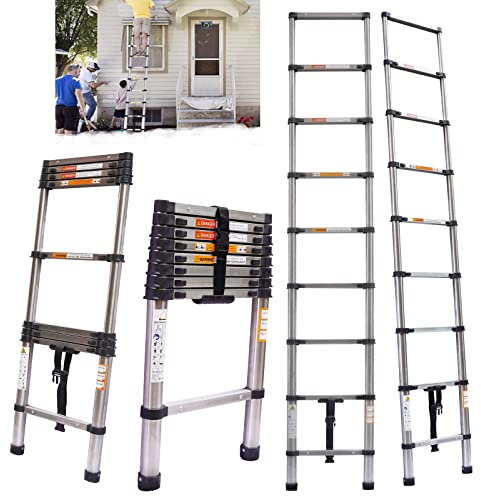 Multi-Purpose Telescopic Loft Ladder, 2.6M Stainless Steel Extension Extendable Loft Ladder, Portable Retractable Ladder Folding Stair Ladder for Indoor & Outdoor Use, Roof Work, Window Cleaning