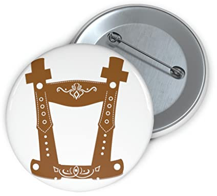Humorvolle Pinback Button Button Anstecknadel Leder Bayern Tracht Dirndl Deutschland Feiertage lustig germanisch religiös, farbe, 7.62 cm
