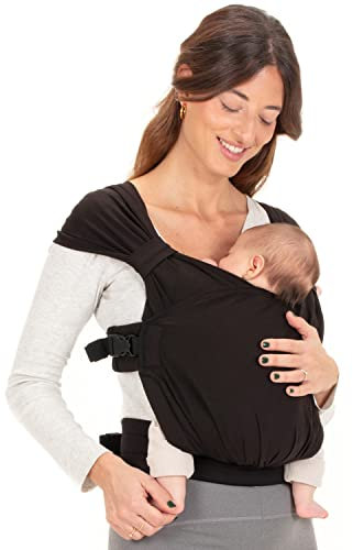 Boba Bliss 2-in-1 Babytragetuch & Babytrage Neugeborene ab Geburt bis 16 kg - Ohne Binden & Knoten, Hüftfreundlich, Weich & Elastisch (Schwarz)