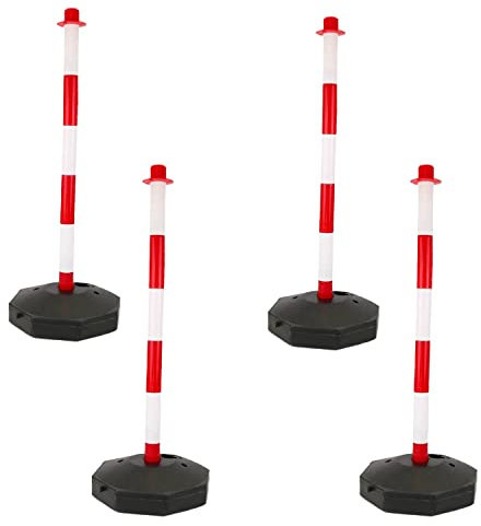 PARKING FACIL | Poste de Señalización con Cadena | Barrera de Aparcamiento en Rojo y Blanco | Base Rellenable de Agua y Arena para Mayor Estabilidad | Material: Plástico | Medida: 82x28x28 cm | 4 Uds