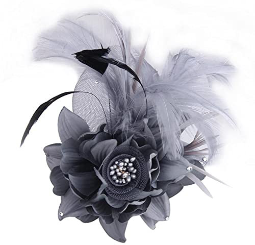 Feder Brosche,Damen Fascinator Hut Feder Haarclip Elegante Ansteckblume Brosche Blume mit Perlen Brosche Feder Kopfschmuck Anstecknadel Abzeichen für Fasching Haarklammer Hochzeit Bankett Party
