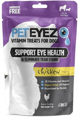 PetEyez Tear Stain Remover Vitamin Treats for Dogs - Support Eye Health & Reduce Itching & Tear Stain Buildup - 100% Natural Dog Treats with Superfoods, Antioxidants & Nutrients - Chicken - 1oz