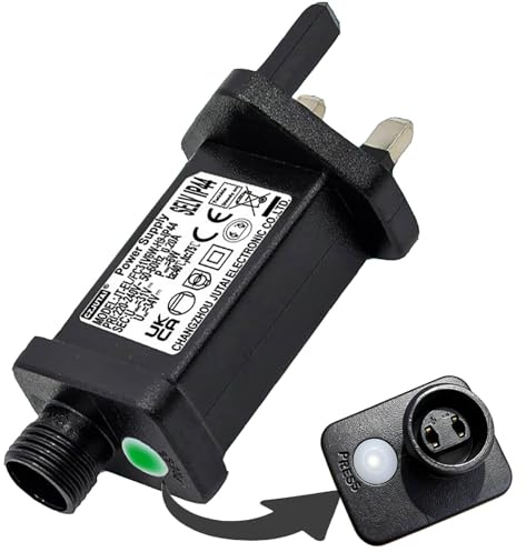 Joycome 31V 6W Transformer Plug, Transformer for 8 Modes Christmas Lights | Timer Function, Replacement Power Supply 3 Pin UK Plug Adapter for Outdoor Christmas String Lights