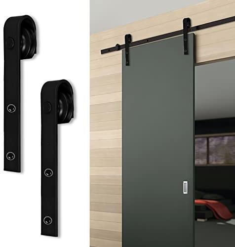 Yakimz 183 cm (6 fot) skjutdörrsbeslag set, skjutdörrsystem, gångskena, hängande skena av kolstål med rullar och skena för skjutdörr, hängande skena, rektangel