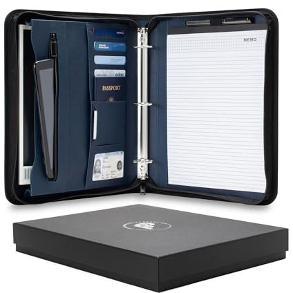 Forevermore Portfolios Portfolio-Organizer – 3-Ringbuch mit Notizblock – 3,8 cm Ringe – Reißverschlusstaschen für Papiere, Reisedokumente, Präsentationsmappe, Karten, Reisepass, Tickets – Blau