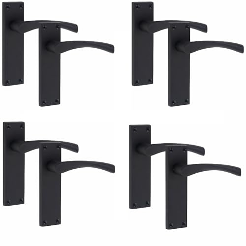 Golden Grace Victorian Scroll Latch Handles 150mm, Matt Black, 4 Pairs | Includes spindles and wood screws for quick installation, with zinc construction to ensure long-lasting durability.