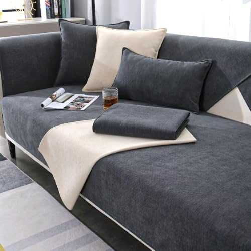 Sofa Überwurfdecke, Sofa Überzug, Sofabezug, Couchschoner, Überwurfdecken für Sofa, Hund Katze Sofa Überwurf, Couch Überzug L Form, Sofaschoner Rutschfest, Couch Bezüge, Dunkelgrau, 70*90CM