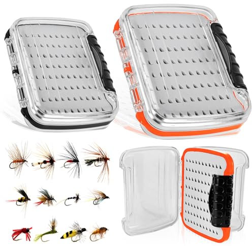HOMURY 2 Stücke Fliegenfischen Box, Doppelseitig Köderbox Angelbox Spoon Box, Fliegendosen Deckels Angelkasten, Angel Zubehör für Fliegenfischen für Trout Spoons Blinker Spinner Fliegen