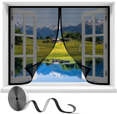 Fly Screen Roller Blind,Automatic Closing Mosquito net Fly Screen Doors for Windows and Doors, Easy to Install Without Drilling 95x140cm-black