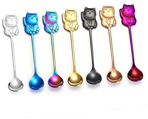 ABOOFAN Cuillère à Dessert Acier Inoxydable Avec Motif Chat Cuillère à Café Pour Utilisation Quotidienne or Rose