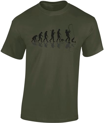 Baddery Angel T-Shirt Herren : Angler Evolution - Shirt Männer - Angelkleidung Zubehör Geschenke (Army L)