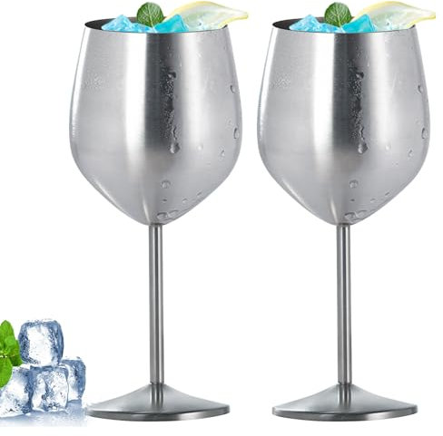2 Piezas Copa De Vino De Acero Inoxidable, 500ml Copas De Vino Plateadas De Metal, Copa De Cóctel De Vino Blanco Irrompible, Copas De Vino De Acero Inoxidable Para Fiestas Y Eventos Al Aire Libre