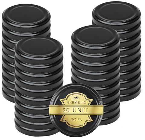 Universal-Deckel aus Metall, 58 mm, Schwarz - 50 Einheiten: Deckel für Einmachgläser und Marmelade, Universaldeckel, Ersatzdeckel