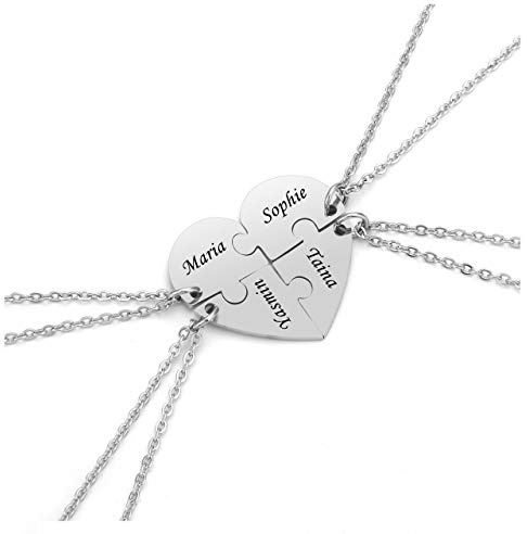 JSDDE Freundschaftsketten für 3/4, BFF Ketten für 3/4, Familienkette, Namenskette, Personalisiert Herz Puzzle Anhänger Halskette, Personalisiertes Geschenk