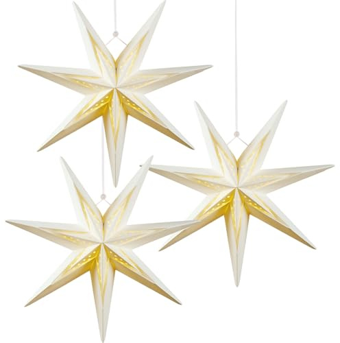 SUNBEAUTY 3er Set Papiersterne Weiß 30cm Faltstern Beleuchtet Weihnachten Deko 7 Zacken Faltsterne Lichterketten Party Deko für Weihnachtsdeko Hochzeit Geburtstag Tischdeko