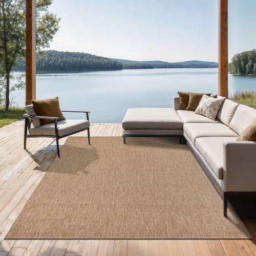 the carpet Mistra Modern Indoor and Outdoor Rug, Perfect for the Living Room, Bedroom or Patio, Weatherproof, Durable and Easy to Clean, Natural, 160 x 220 cm