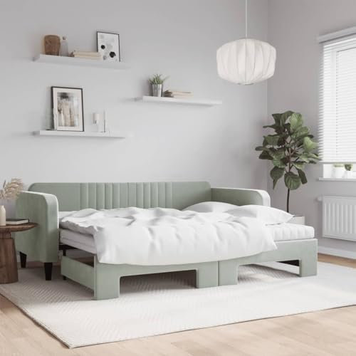 Sufrk Tagesbett Ausziehbar mit Matratzen Hellgrau 90x200 cm Tagesbett Ausziehbar Bett Zum Ausziehen Bettgestell Tagesbett Mit Matratze Samt - 3197087
