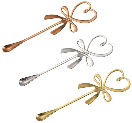 Garneck 3piezas Cucharas De Acero Inoxidable Con Lazo Creativo Para Mezclar Cafés Postres Colores Dorado Plata y Rosa Resistentes y Fáciles De Limpiar
