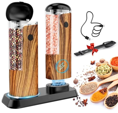 Molinillo Sal y Pimienta Electrico Set: Molinillo Recargable de Especias Molino de Sal Automático Pimentero de Granos Ajustables Moledor de Pimienta de Gran Capacidad