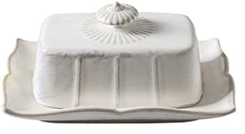 LVUNZJCA Burriere Burriera in Ceramica Vintage con teglia for Burro con Coperchio per Burro, Noci, Formaggio(Bianca)