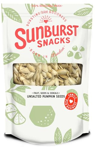 Sunburst Snacks Pumpkin Seeds Roasted & Unsalted, Gluten Free, Vegan & High Protein Snack, Recyclable & Resealable Pouch, 500G