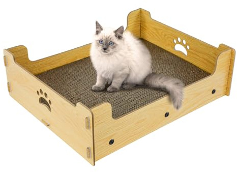 Heikoeco® Kratzpappe für Katzen Groß XXL Haus, Kratzlounge Katze Pappe，Katzen Kratzbrett Kratzmatte Katze aus Hochwertiger Wellpapier & Holz 48,5x40x15,5cm Geschenk für Katzenliebhaber