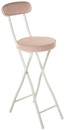 DRW Sgabello alto con schienale pieghevole in metallo e tessuto bianco e beige 42x30x93 cm