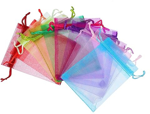 Healeved 100 Stück Schminktäschchen aus Feinem Netzstoff für Schmuck und Kosmetik Tragbarer Aufbewahrungsbeutel mit Kordelzug Feinmaschiger Beutel für Make-up und Kleine Geschenke