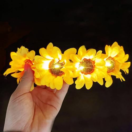 Evlry LED-Sonnenblumen kronen-Stirnband leuchtendes Blumen Haarkranz-Stirnband, Festival-Party-Kopfschmuck, Hochzeits-Braut-Haarschmuck für Frauen
