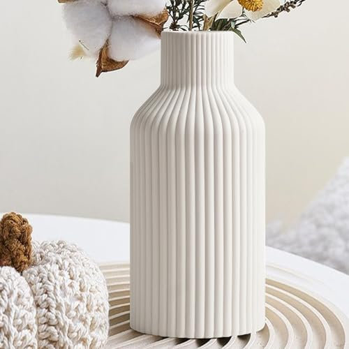 YADOBIG Vaso in Ceramica Bianco, Vaso per Erba Della Pampa, 20cm Decorativo in Stile Nordico, Moderno per Tavolo, Camera da Letto