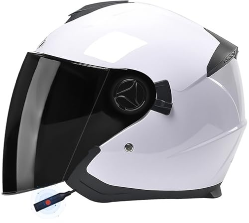 Casco Jet Con Visiera, Casco Da Moto Bluetooth Certificato ECE, Casco Da Moto Semi-Aperto 3/4 Con Microfono Altoparlante Per Donne E Uomini, Per Casco Da Corsa Per Scooter Q,L/(59~60cm)