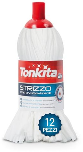 TONKITA | 12 Strizzo Mop Lavapavimenti, Mocio Lavapavimenti Altamente Pulente ed Assorbente Fibre trattate Spunlace, Per Tutti i Tipi di Pavimenti, Ultra Fitto, Ricambio Mop - Confezione da 12 Pezzi