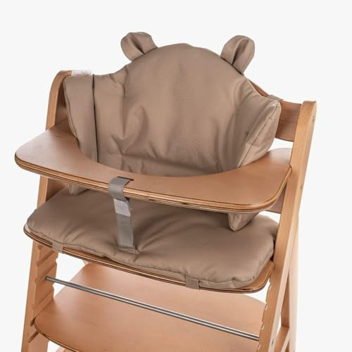 aMami Zweiteiliges Sitzkissen für Hochstuhl Hauck – Handgefertigt – Wasserdichtes Oxford-Gewebe – Antiallergisch – Bequemes Polster mit Klettverschluss - Cappuccino - Teddy