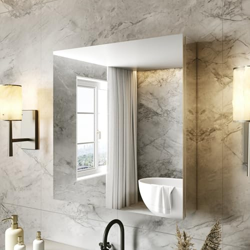 ComfyStyle 24 x 26 in Medicine Cabinet with Mirror and Side Panels, Silver | Surface or Recessed Medicine Cabinet Mirror with Storage, Adjustable Shelves, Aluminum Alloy Frame, Assembly Required