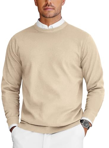 COOFANDY Maglioni per Uomo Pullover a Maglia Maglione da Lavoro Felpa Uomo Firmata Maglioncino a Maniche Lunghe Pullover Girocollo Top Casual Beige L