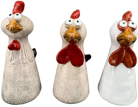 Klocke Dekorationsbedarf Zaunhocker im Sparset – Pfostenhocker/Zaunfigur Keramik – Gartendekoration Zaungucker – Deko Tierfiguren/Gartenfiguren (Huhn 12 x 9,5 x 23 cm - 6 Stück)