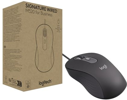 Logitech Signature Wired M520 for Business, Souris Filaire Optique, USB-C prêt à l’Emploi, Windows/Mac/Chrome/PC/Ordinateurs Portables - Graphite
