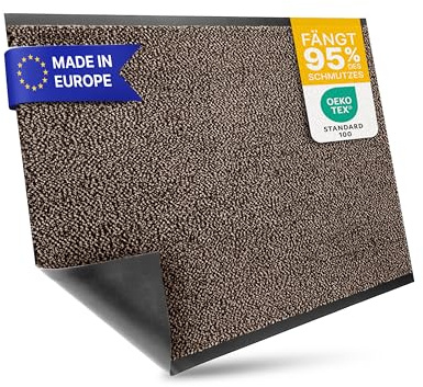 Entrando Schmutzfangmatte auf Maß - 90 cm oder 120 cm Breite - Länge wählbar bis 20 Meter - mit oder ohne Gummirand an den Schnittkanten schmutzfangteppich meterware sauberlaufmatte (Braun Schwarz)