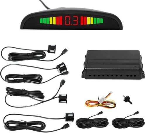 Anhoer 4Pcs Car Parking Sensors Rear Reversing Radars System Buzzer Alarm with 4 Sensors Distance Detection LCD Display Alert System Kit (Black)
