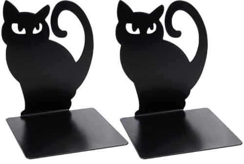 2 schwarze Katzen-Buchstützen aus Metall, Schreibtisch-Dekoration, niedliche Katze, modische Buchstützen, Aufbewahrung, Schreibwaren, geeignet für Zuhause, Büro, Bibliothek, Schule
