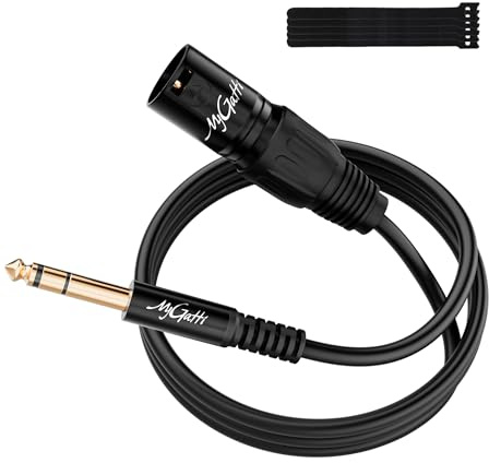 Mygatti Symmetrisches 6,35mm TRS-XLR Audiokabel 1m, mit 5 Kabelbindern | 1/4 Zoll Stereo TRS Stecker auf 3-poliger XLR Stecker Klinkenkabel balanced für Gitarre, Bühne, DJ, Verstärker und Konsolen