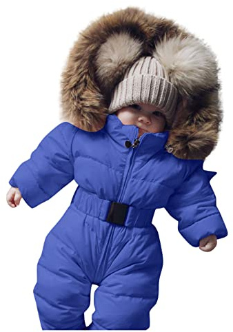 Generisch 2025: Set di pagliaccetti per bambini per bambini con cappuccio caldo tuta da neve tuta tuta piumino pagliaccetto giacca imbottita outwear usura della neve, Azzurro, 18-24 Mesi