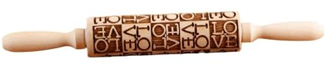 NJIEzhao Mattarello in Legno con Incisione Profonda, Motivo Biscotti, 35 x 4,5 cm, for Utensili da Cucina, Regalo di San Valentino Mattarello in Legno Inciso