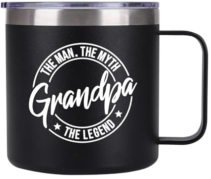 Xinvast Best Grandpa Ever Insulated Mug with Handle, Stainless Steel Double Wall Vacuum Metal Coffee Tumbler Cup for Grandfather 14 oz