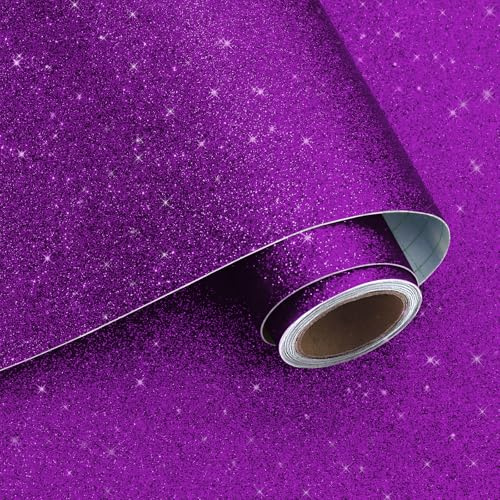 VaryPaper Papier Peint à Paillettes Violet Foncé 40cmx200cm Rouleau Adhesif Decoratif Paillettes Papier Peint Chambre Fille Salle de Bain Adesif Décoration Meuble Armoire Épaissir Artisanat